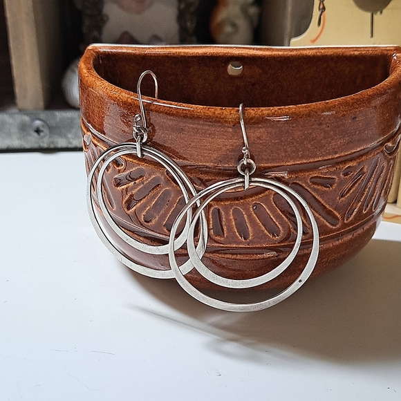 Silver Double Hoop Earrings - Picture 2 of 3
